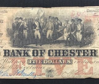 1853 South Carolina Bank Of Chester $5 Bank Note Currency 4
