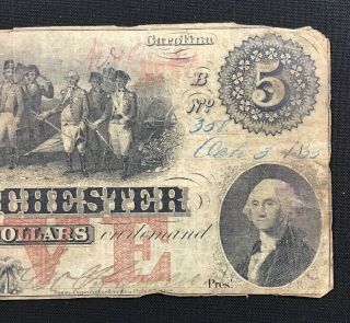 1853 South Carolina Bank Of Chester $5 Bank Note Currency 5