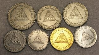Set Of 7 Different Coins From Nicaragua