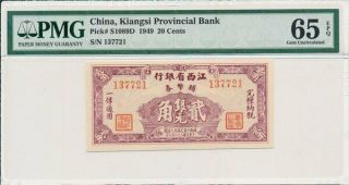Kiangsi Provincial Bank China 20 Cents=2 Chiao 1949 S/no 1x77x1 Pmg 65epq