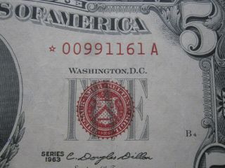 1963 $5 Star Note Red Seal Low 00 1963 Legal Tender Star Note $5 United State