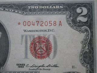 1963 $2 Star Note Red Seal Unc 1963 Legal Tender Star Note $2 Bill 2058
