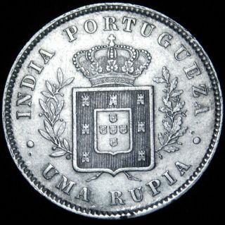 1881 India - Portuguese One Rupia Great Details A 36 - 799