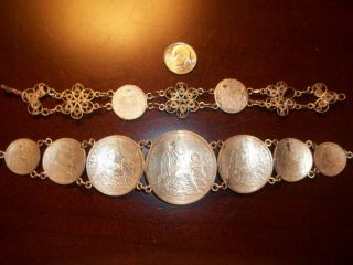 Bracelet 1897 Peru Republica Peruana Lima 9 Decimos Fino.  900 Silver Un Sol Coin