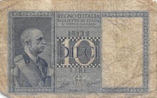 Italy Kingdom 10 Lire 1939 Xiii Series 0072 Circulated Banknote Jlb27