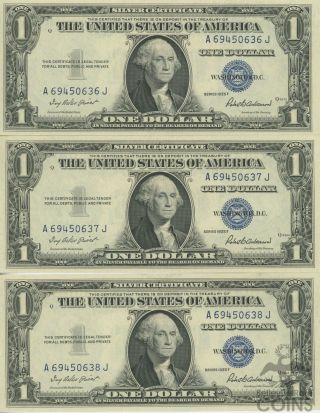 Set Of 3 Consecutive 1935 F $1 Silver Certificates Xf,
