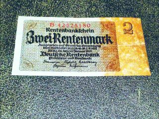 1937 2 Mark Germany Vintage Banknote Currency Paper Money Rare Antique Xf,