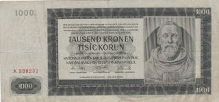 1000 Korun Very Fine Banknote From Bohemia Moravia 1942 Pick - 15