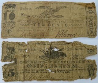 1861 Cooperation Of Winchester 5 Cent,  10 Cent,  Virginia Bank Notes (042135q)