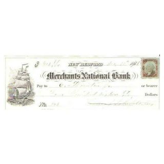 1871 Bedford,  Conn.  Check With Ship Vignette - Aa376qcx