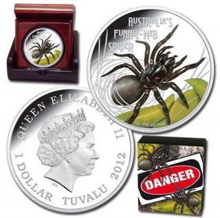 2012 1 Oz Proof Silver Funnel Web Spider - Deadly And Dangerous Coin Box &