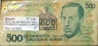 Brazil Bundle 100 Notes 500 Cruzeiros On 500 Cruzados Novos (1990) P 226 Fine