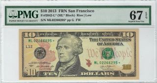 $10 2013 San Francisco Fr 2042 - L Pmg 67 Epq ( (replacement))