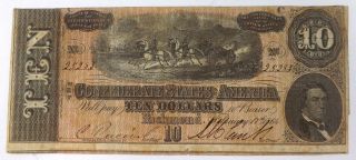 1864 Richmond $10 Ten Dollar Civil War Confederate Currency Csa Note L25