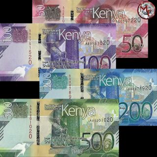 Kenya - 50,  100,  200 & 500 Shillings 2019 - Pick - Unc