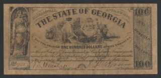 State Of Georgia Milledgeville $100 1864 Civil War Confederate Banknote