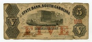 1857 $5 The State Bank - Charleston,  South Carolina Note