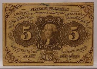 1862 - 5 Cent - Jefferson Postage Fractional Currency Note - First Issue