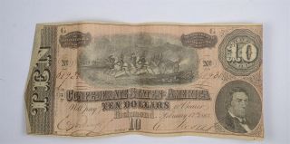 Civil War 1864 $10.  00 Confederate States Horse Blanket Note 670