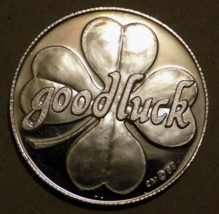 Good Luck 4 Leaf Clover 1 Oz.  999 Fine Silver Round Engraved Reverse