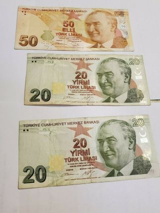 (3) Turkish Lira Notes Total Fv 90 Liras