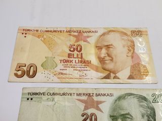 (3) Turkish lira Notes total FV 90 Liras 2