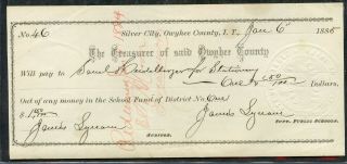 Us Treasurer Of Said Owyhee County,  Idaho Cancelled Check 1/6/1885