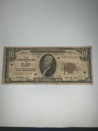 1929 $10 National Currency The Federal Reserve Bank Of St.  Louis Missouri