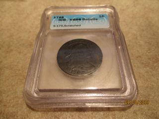 1798 Draped Bust Large Cent 1c - Vg08 Details - (icg)