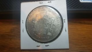 1871 Spain 5 Pesetas Silver Coin with a GP Counterstamp.  Don ' t know what it is. 2