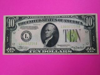 1934 Ten Dollars Usa Federal Reserve Note Green Seal