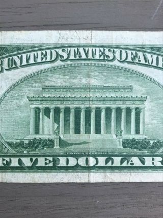 Series of 1934 D $5 Silver Certificate; circulated five dollar note 7