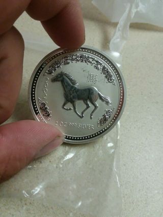 2002 Australian Lunar Year Of The Horse 2 Oz.  Silver Coin Series 1
