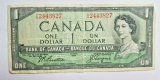 1954 Canada Canadian One 1 Dollar Bill Note