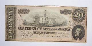 Civil War 1864 $20.  00 Confederate States Horse Blanket Note 735