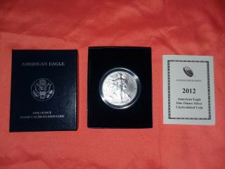 2012 American Silver Eagle Uncirculated Coin In Us Packaging W/coa