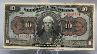 1915 Mexico Paper Money 10 Diez Pesos Republica Mexicana Bank Note
