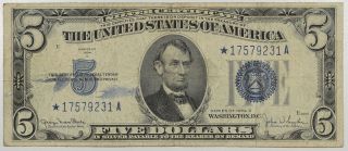 1934 - D $5 Silver Certificate Star Note Fine/very Fine Ink Stain