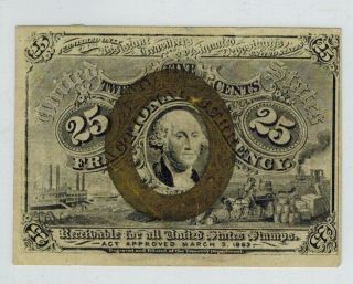 1863 2nd Issue 25c Fractional Currency Washington 2 - 18 - 63 Surcharge Fr.  1288