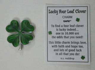 G Lucky 4 four leaf clover GOOD LUCK POCKET CHARM love faith hope ganz 2
