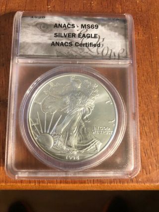 1998 United States 1 Oz Silver American Eagle S$1 Anacs Ms69
