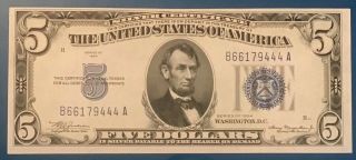 $5 1934 Silver Certificate Crisp Uncirculated,  Five Dollar Series 1934
