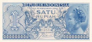 1 Rupiah Unc Banknote From Indonesia 1956 Pick - 74