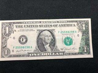 1981 $1 One Dollar Frn Federal Reserve Note - Error " About Unc