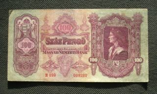 Old Bank Note Of Hungary 100 Pengo 1930 Budapest Matyas Kiraly