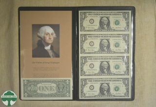 Uncut Sheet Of 4 Series 2001 $1 Federal Reserve Notes W/ Papers In Folder