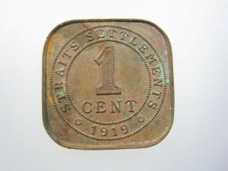 Straits Settlements British 1 Cent 1919 Malaysia Singapore 18 Money Coin