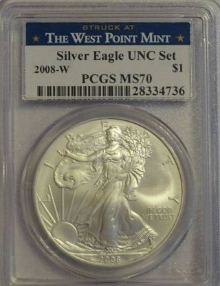 2008 - W American Silver Eagle Pcgs Ms70 Burnished