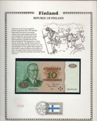 Finland 10 Markkaa 1980 P111a.  39 Unc W/fdi Un Flag Stamp Alenius - Makinen