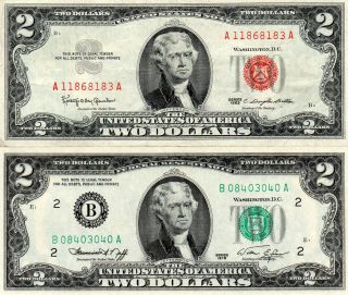 Two $2 Notes 1976 Uncirculated Two Dollar Bill Crisp & A 1963 Circulated Note